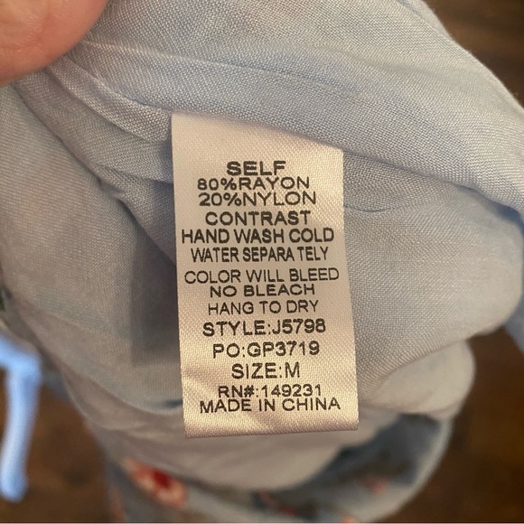 Kori America • Boutique Blue Floral Bell Sleeve Boho Prairie Dress • Size M NWT - Picture 8 of 9